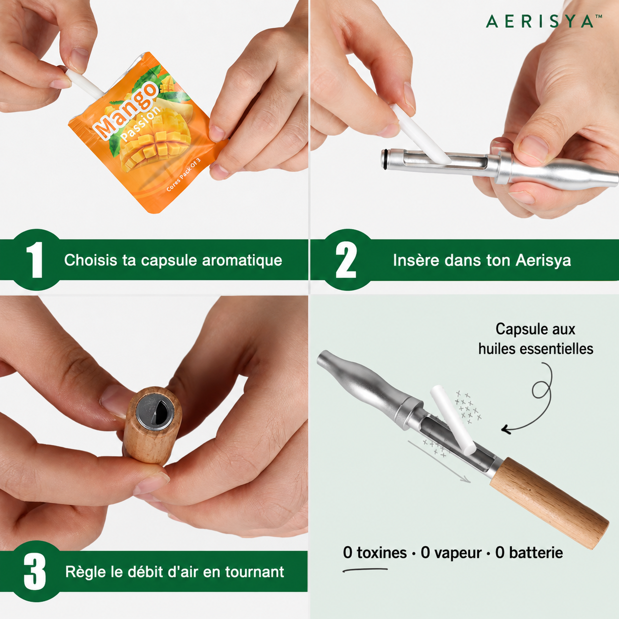 Aerisya — Inhalateur compact et discret, se glisse dans la poche ou le sac